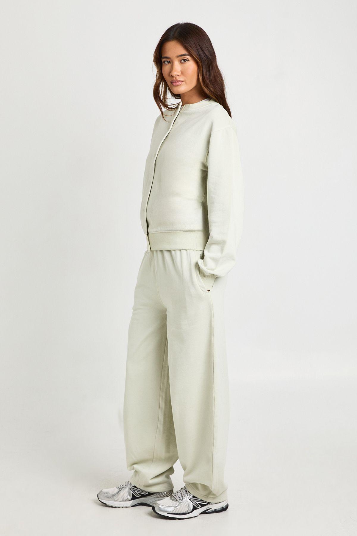 Washed Popper Bomber Sweatshirt Barrell Leg Tracksuit by BOOHOO