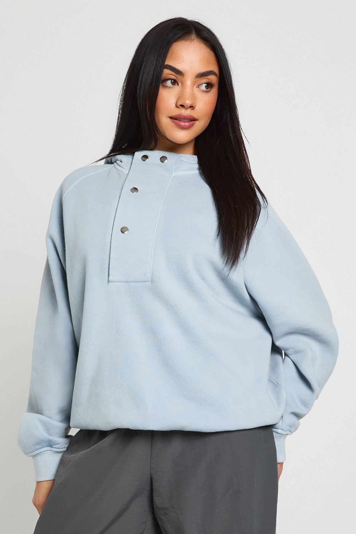 Washed Popper Detail Oversized Hoodie by BOOHOO