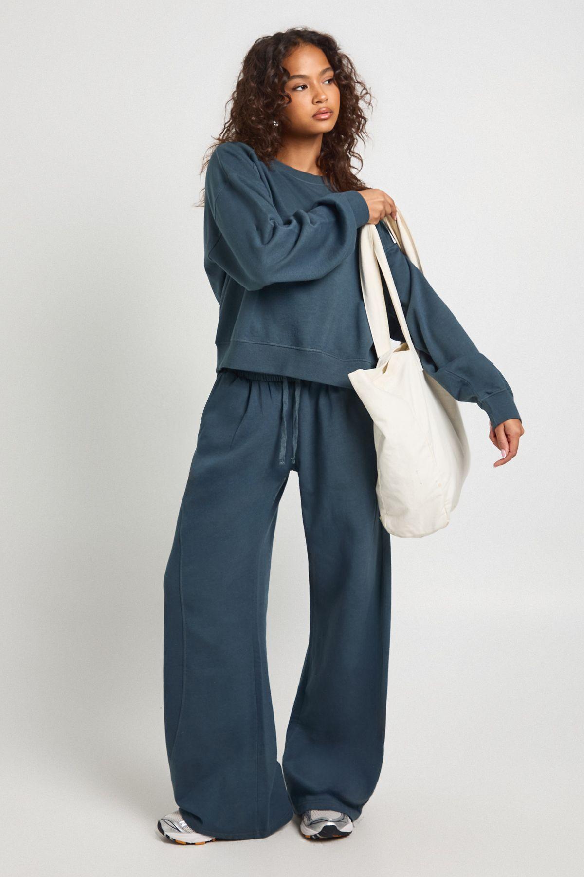Washed Ribbed Detail Straight Leg Tracksuit by BOOHOO