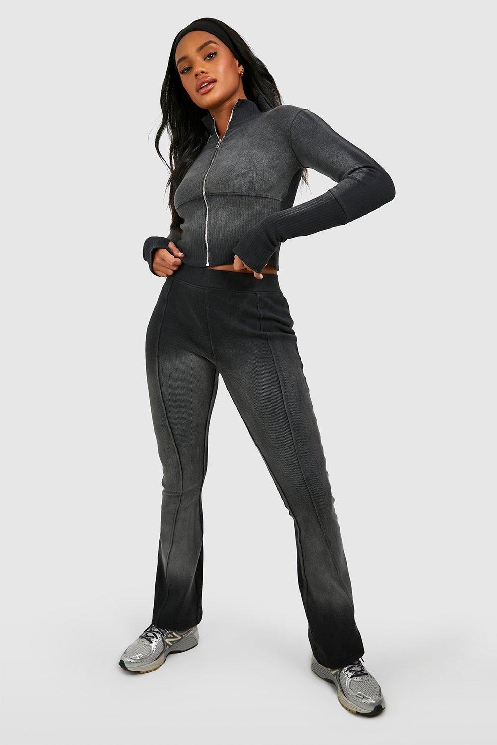 Washed Ribbed Flared Trouser by BOOHOO