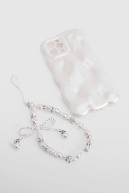 Wavy Pearlised Phone Case With Charm by BOOHOO