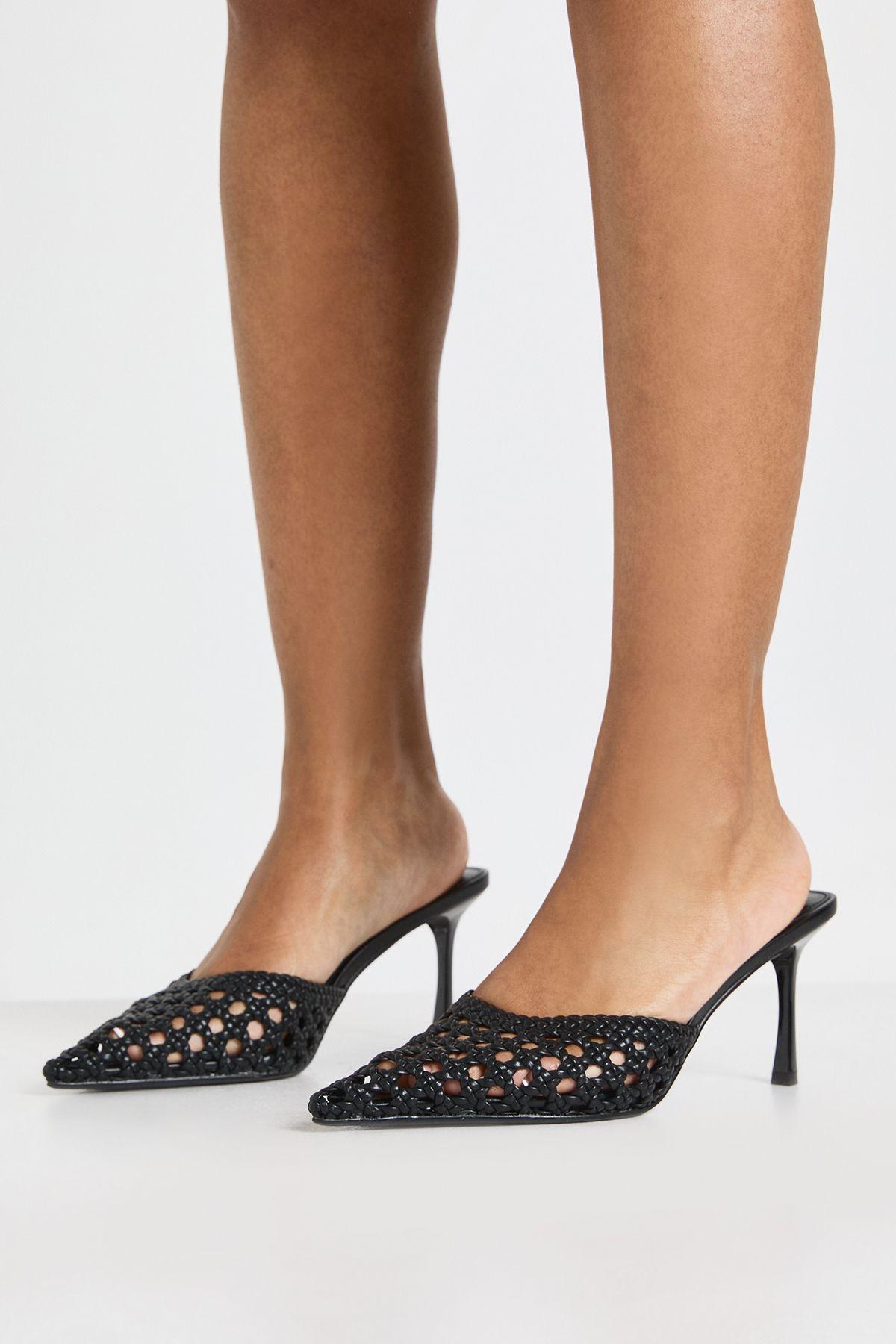 Weave Front Court Heeled Mules by BOOHOO