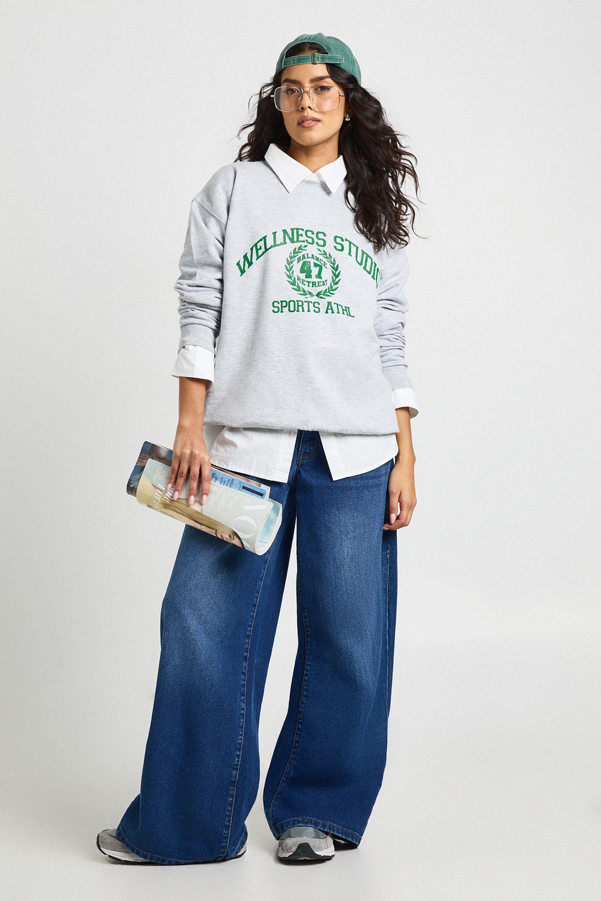 Wellness Studio Printed Crew Neck Sweatshirt by BOOHOO