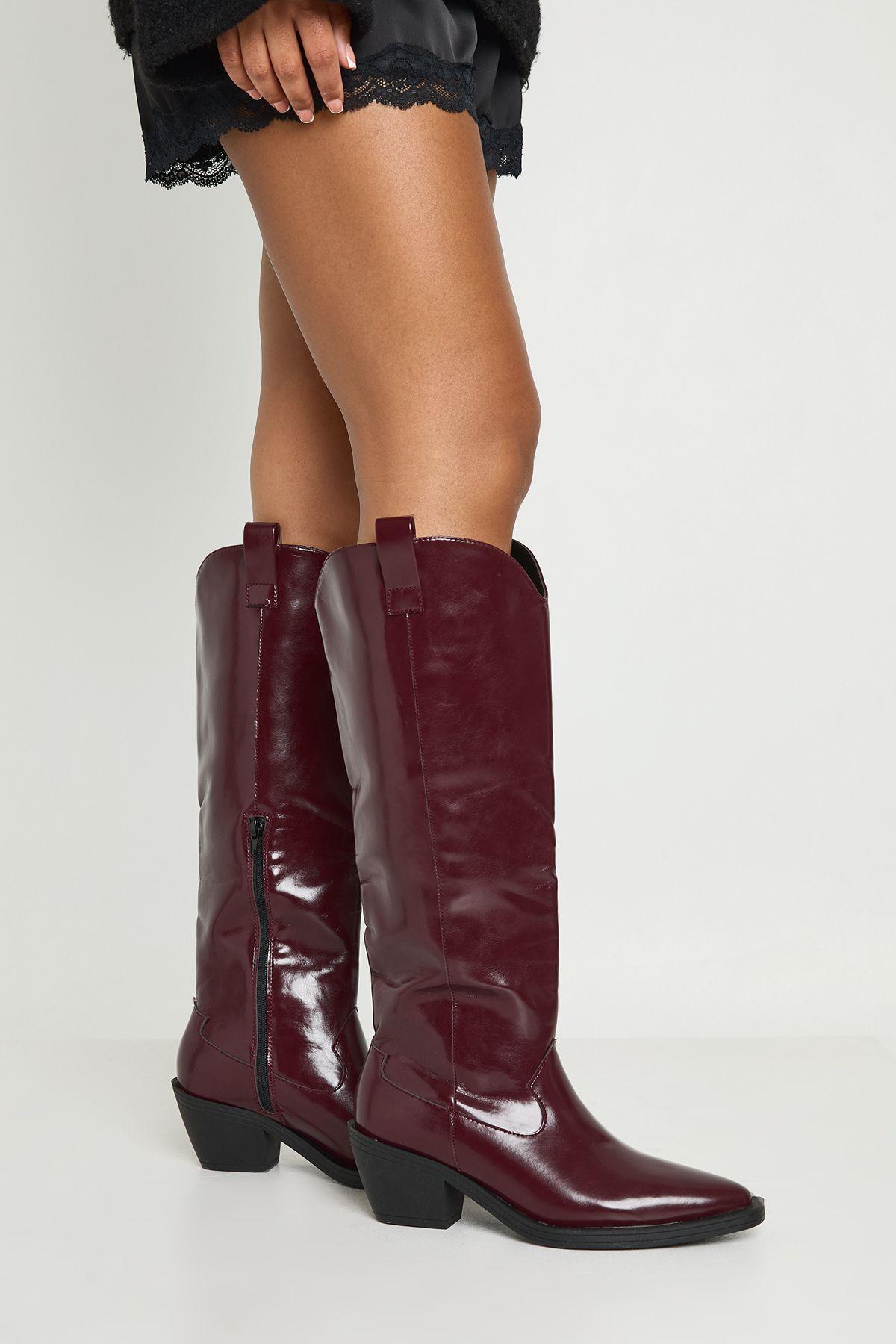 Western Cowboy Mid Heel Boots by BOOHOO