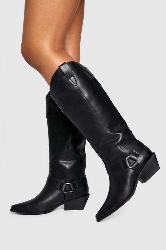 Western Style Harness Detail Knee High Boots by BOOHOO