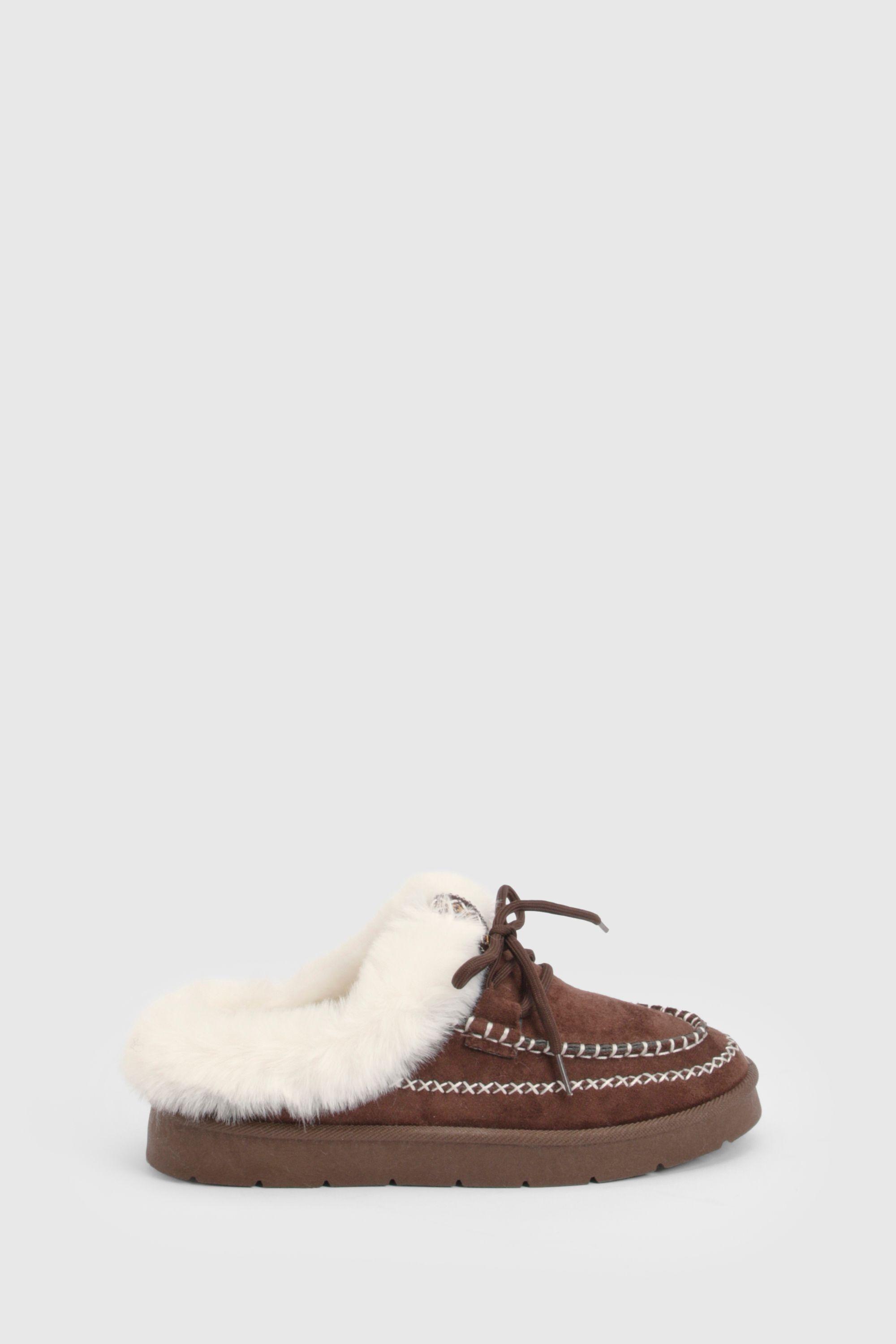 Whipstitch Detail Cosy Mules by BOOHOO