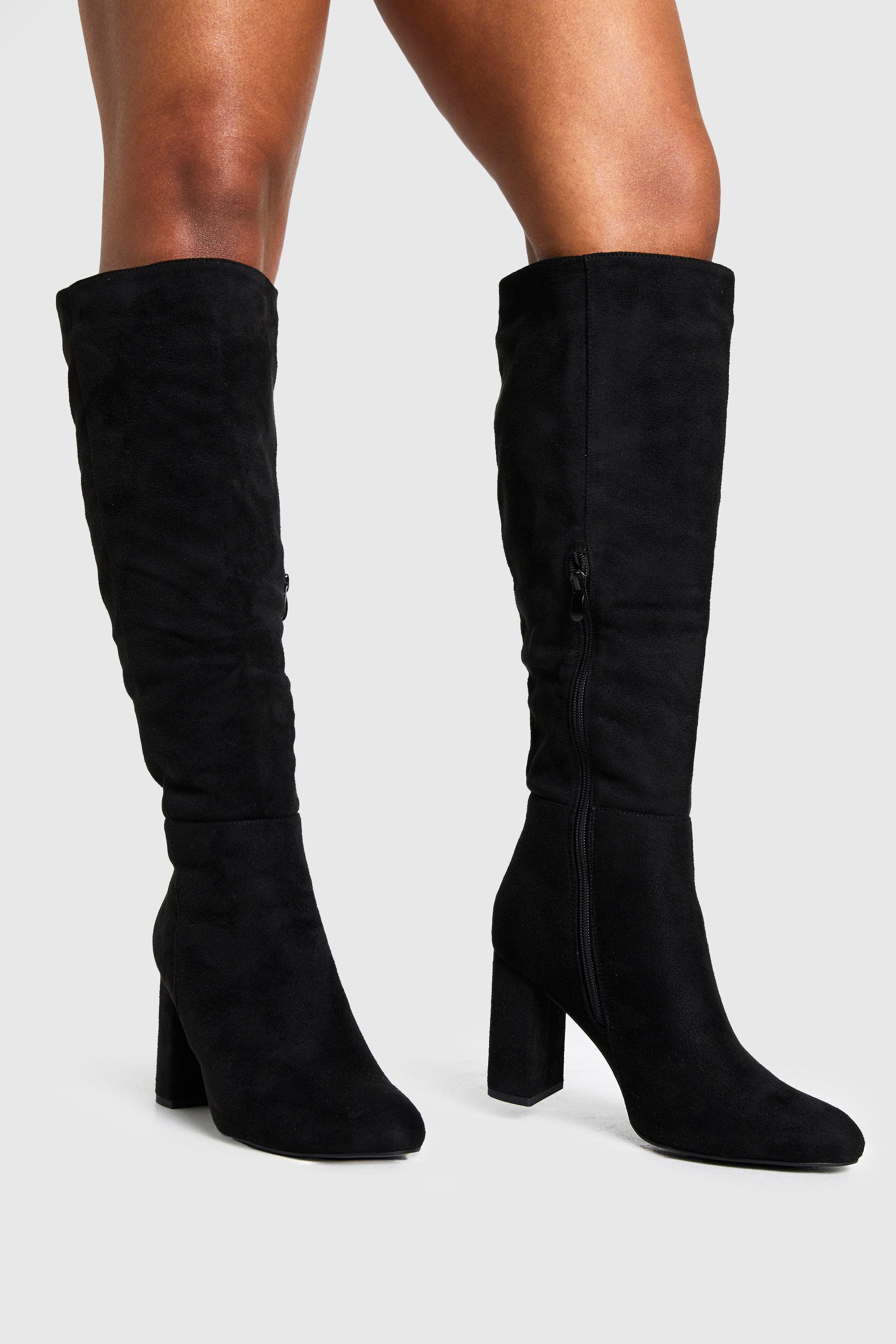 Wide Fit Block Heel Knee High Boots by BOOHOO