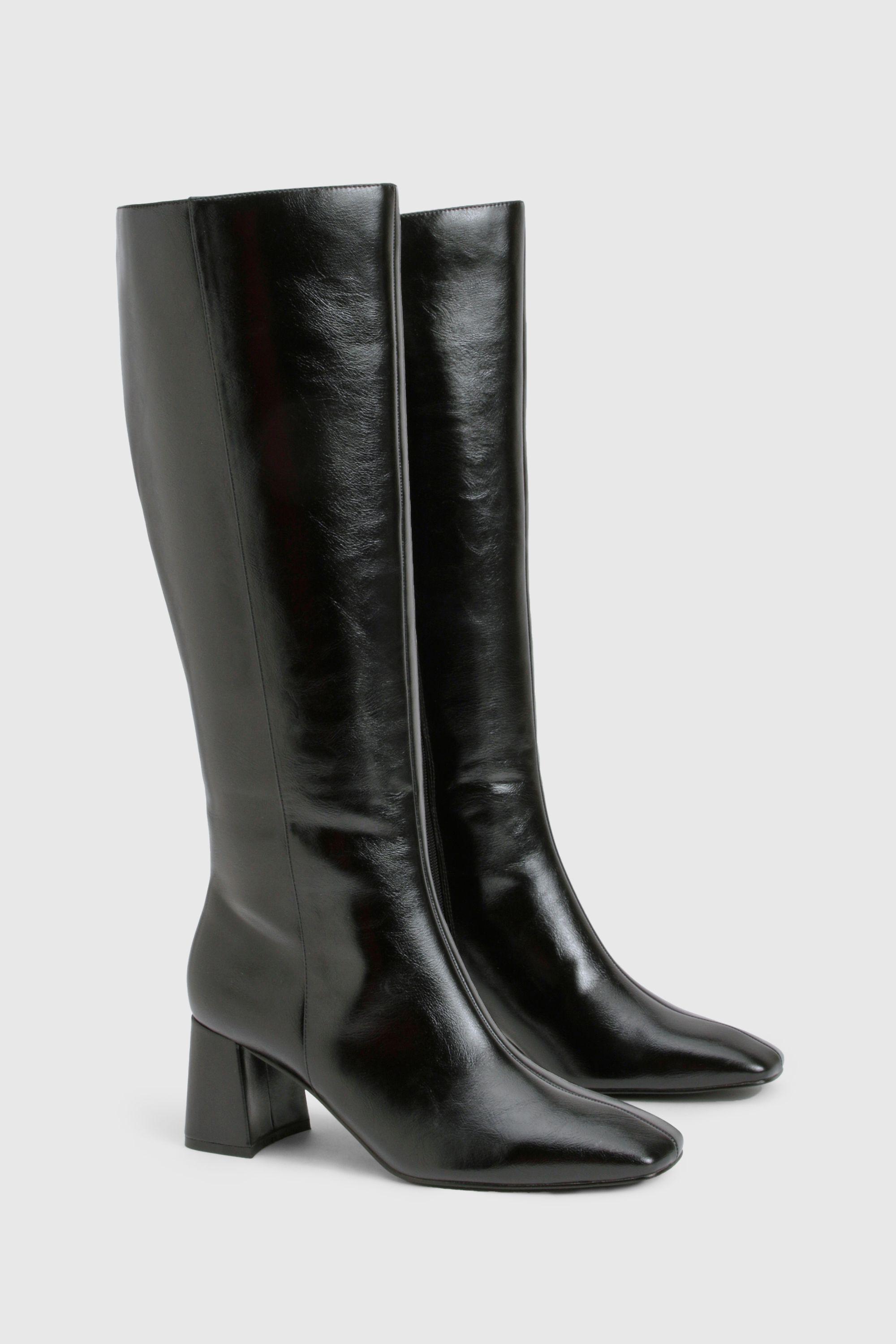 Wide Fit Block Heel Knee High Boots by BOOHOO