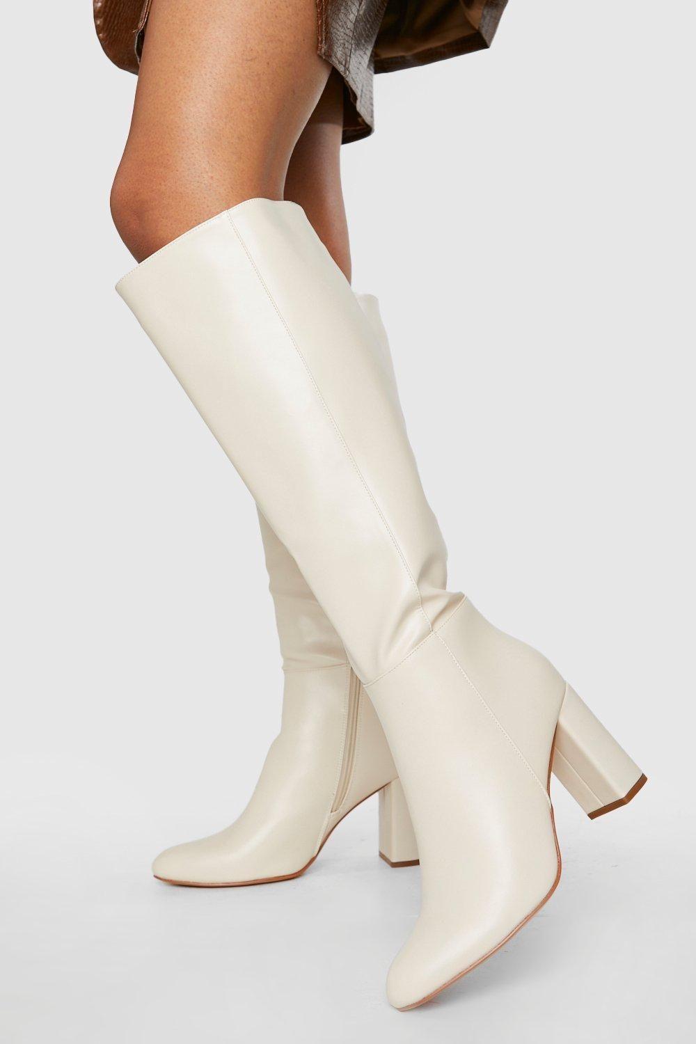 Wide Fit Block Heel Knee High Pull On Boots by BOOHOO