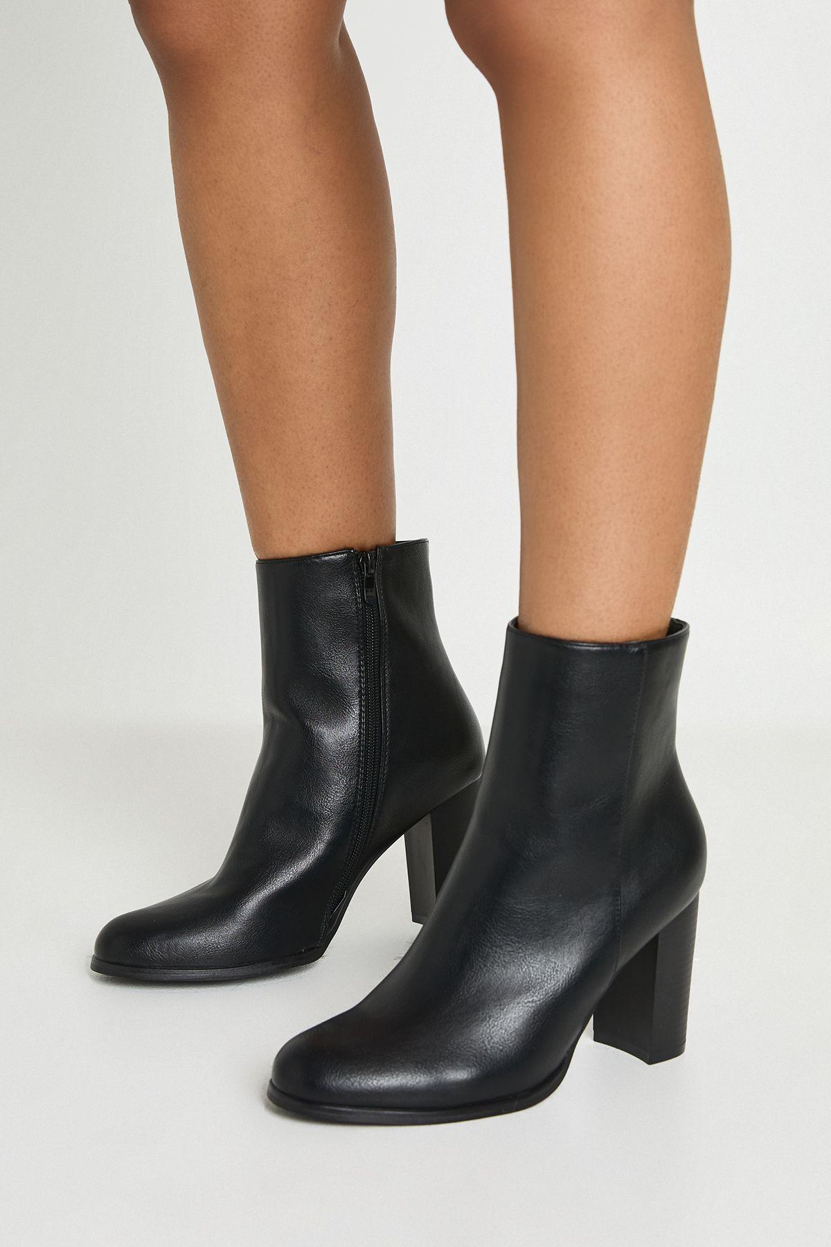 Wide Fit Block High Heel Ankle Boots by BOOHOO Wide Fit Block High Heel Ankle Boots by BOOHOO