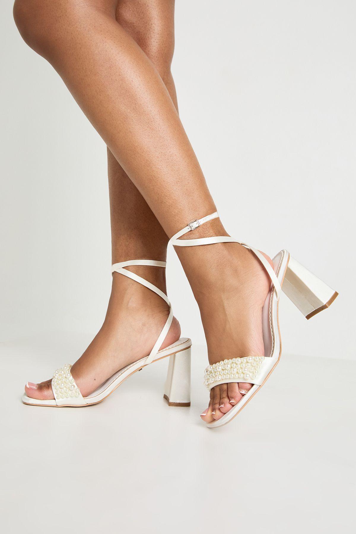 Wide Fit Bridal Pearl Detail Strap Block 2 Part Heels by BOOHOO