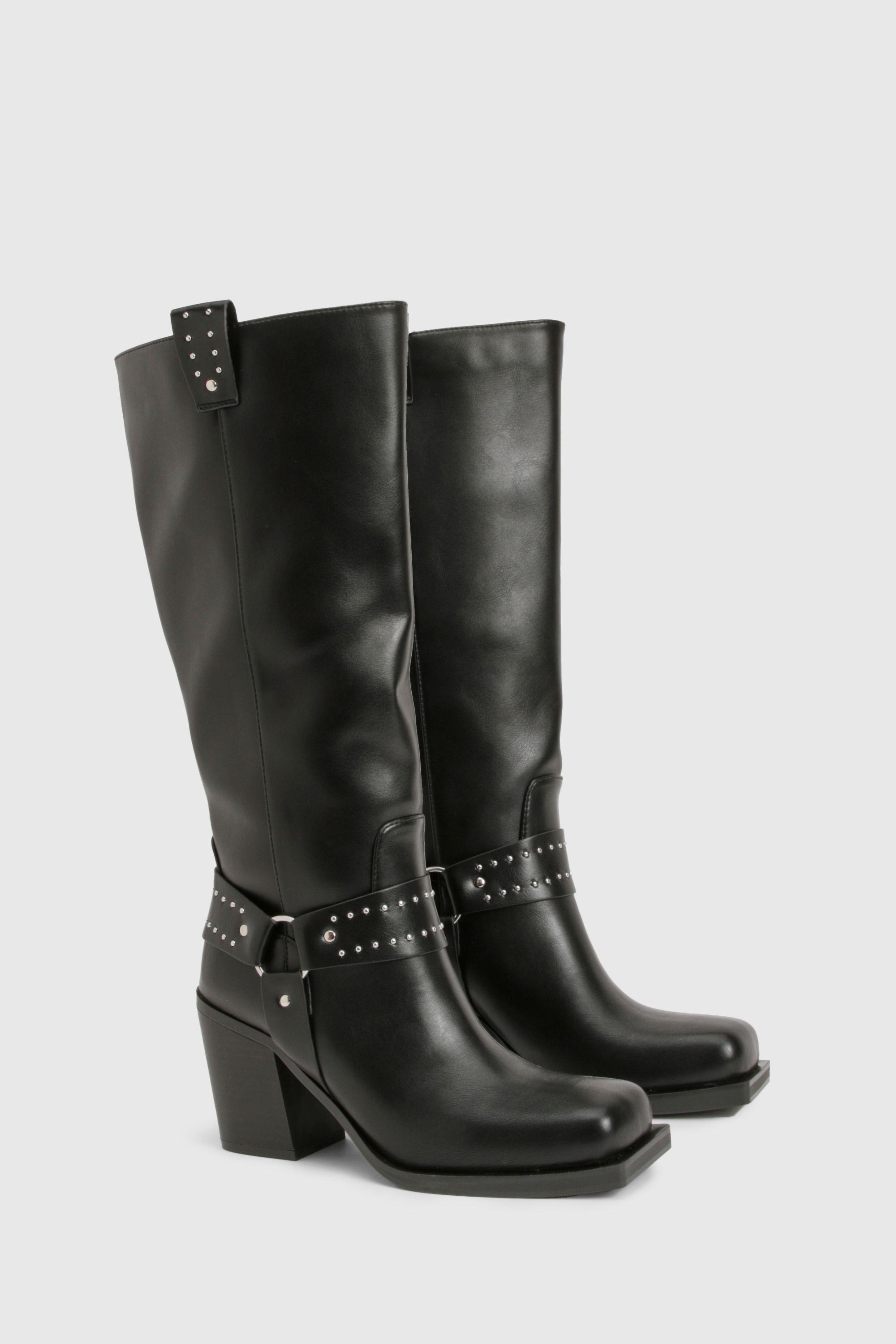 Wide Fit Buckle Detail Western Biker Boots by BOOHOO