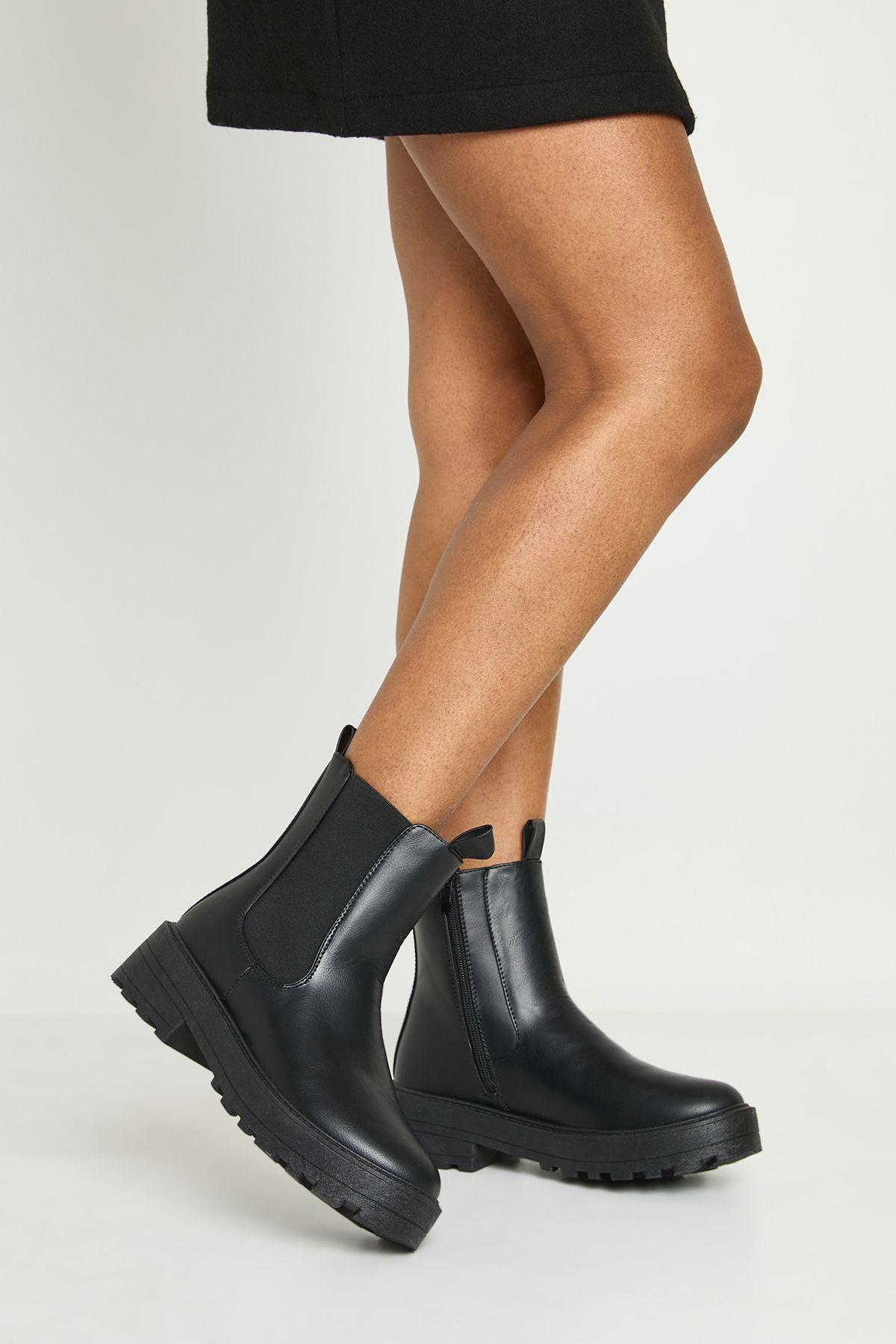 Wide Fit Chelsea Elastic Panel Loop Boots by BOOHOO