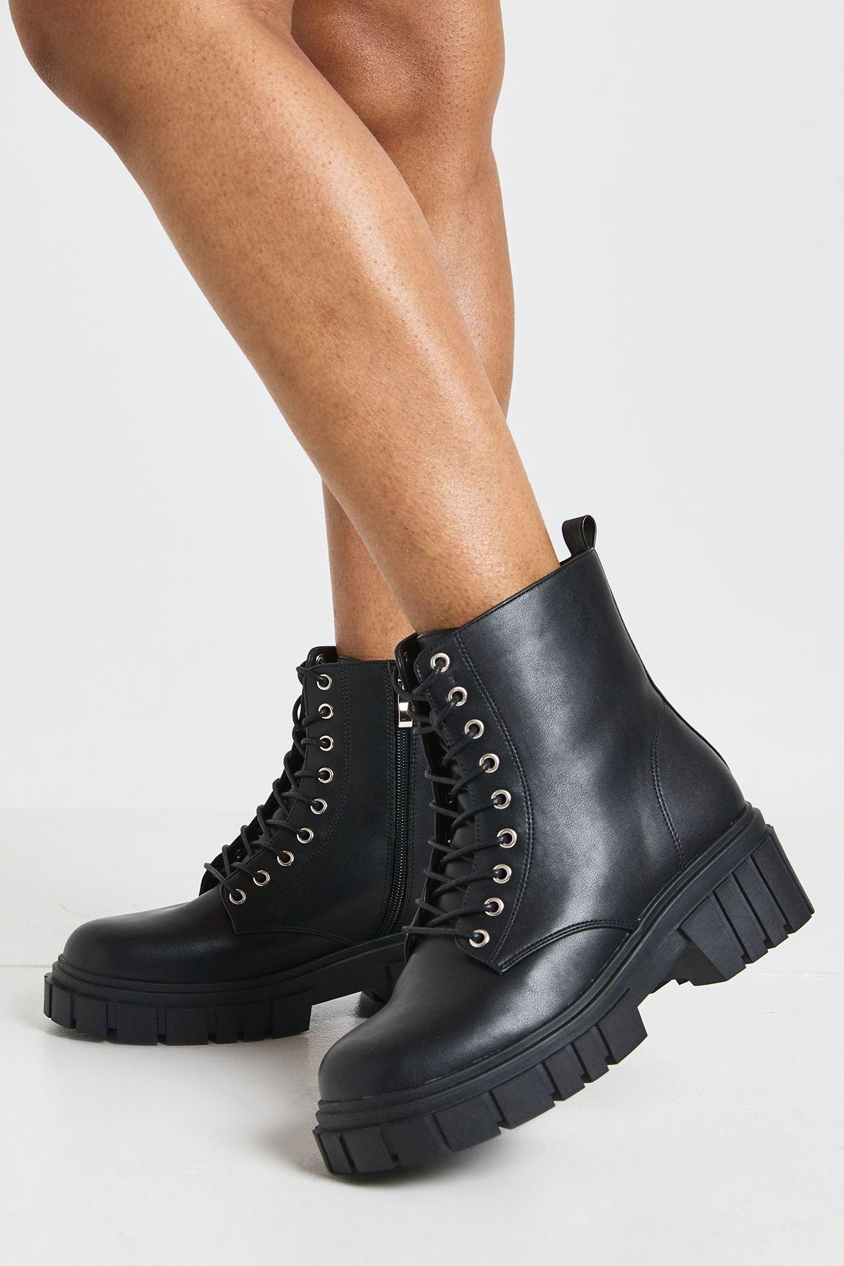 Wide Fit Chunky Heeled Ankle Boots by BOOHOO