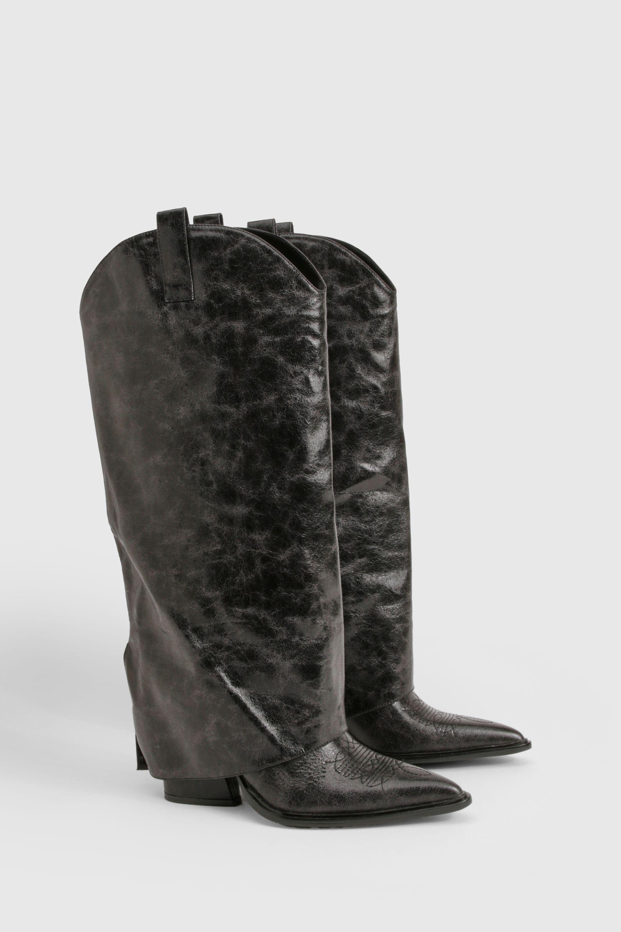 Wide Fit Clean Distressed Western Heeled Cowboy Boot by BOOHOO
