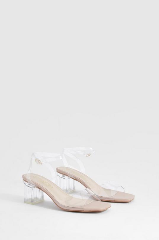 Wide Fit Clear Low Block Heels by BOOHOO Wide Fit Clear Low Block Heels by BOOHOO