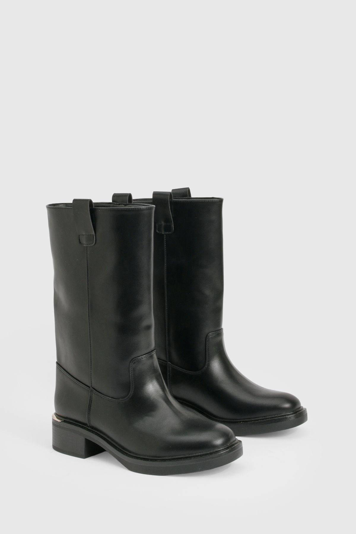 Wide Fit Column Calf High Boots by BOOHOO
