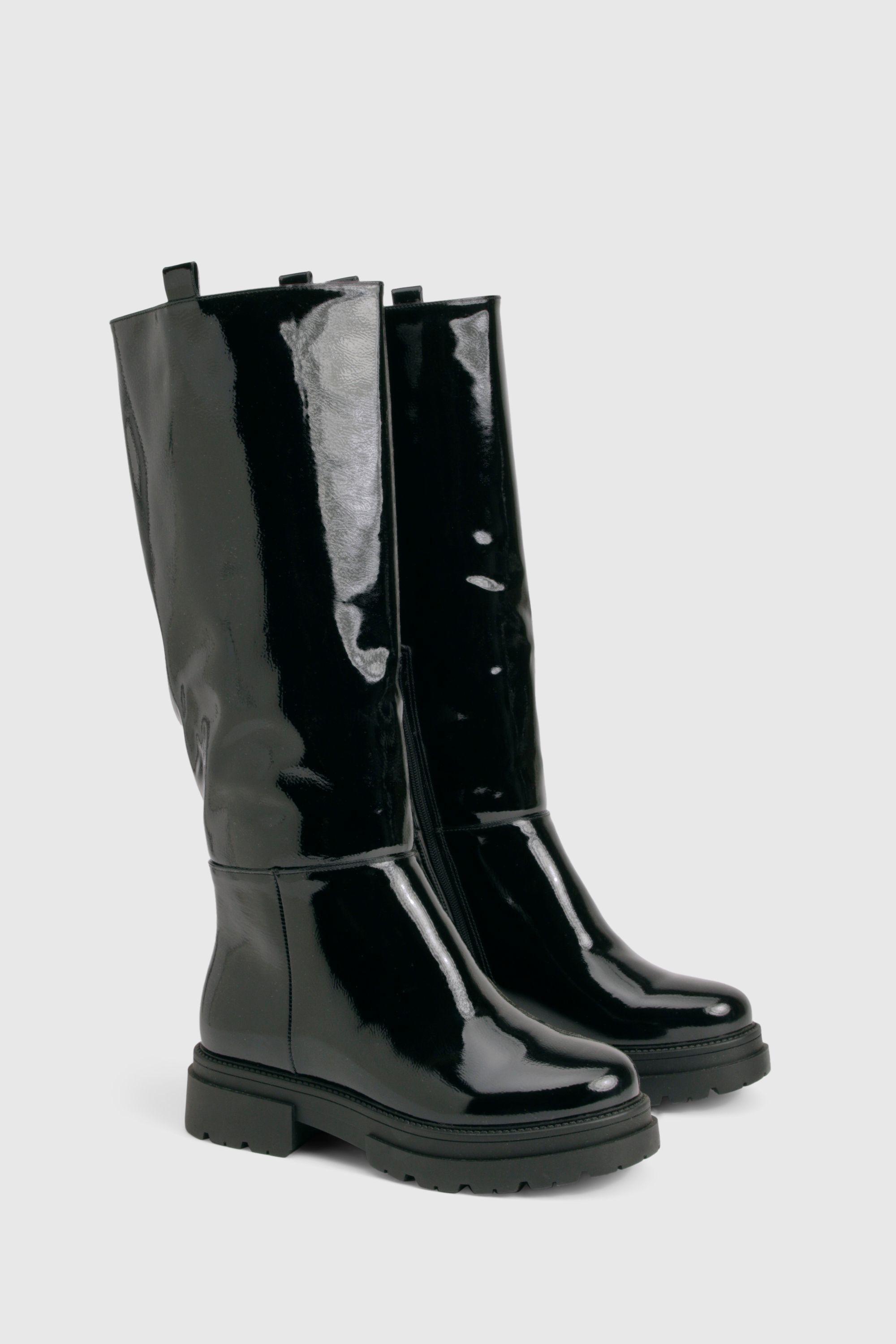 Wide Fit Crinkle Tab Knee High Boots by BOOHOO