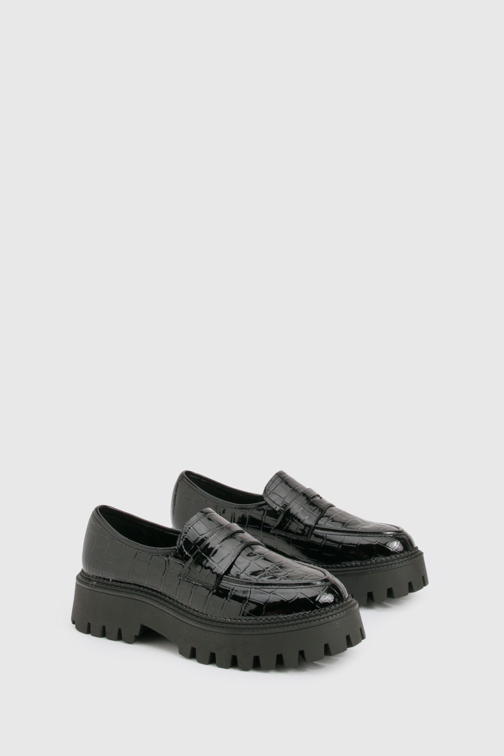 Wide Fit Croc Chunky Loafer by BOOHOO Wide Fit Croc Chunky Loafer by BOOHOO