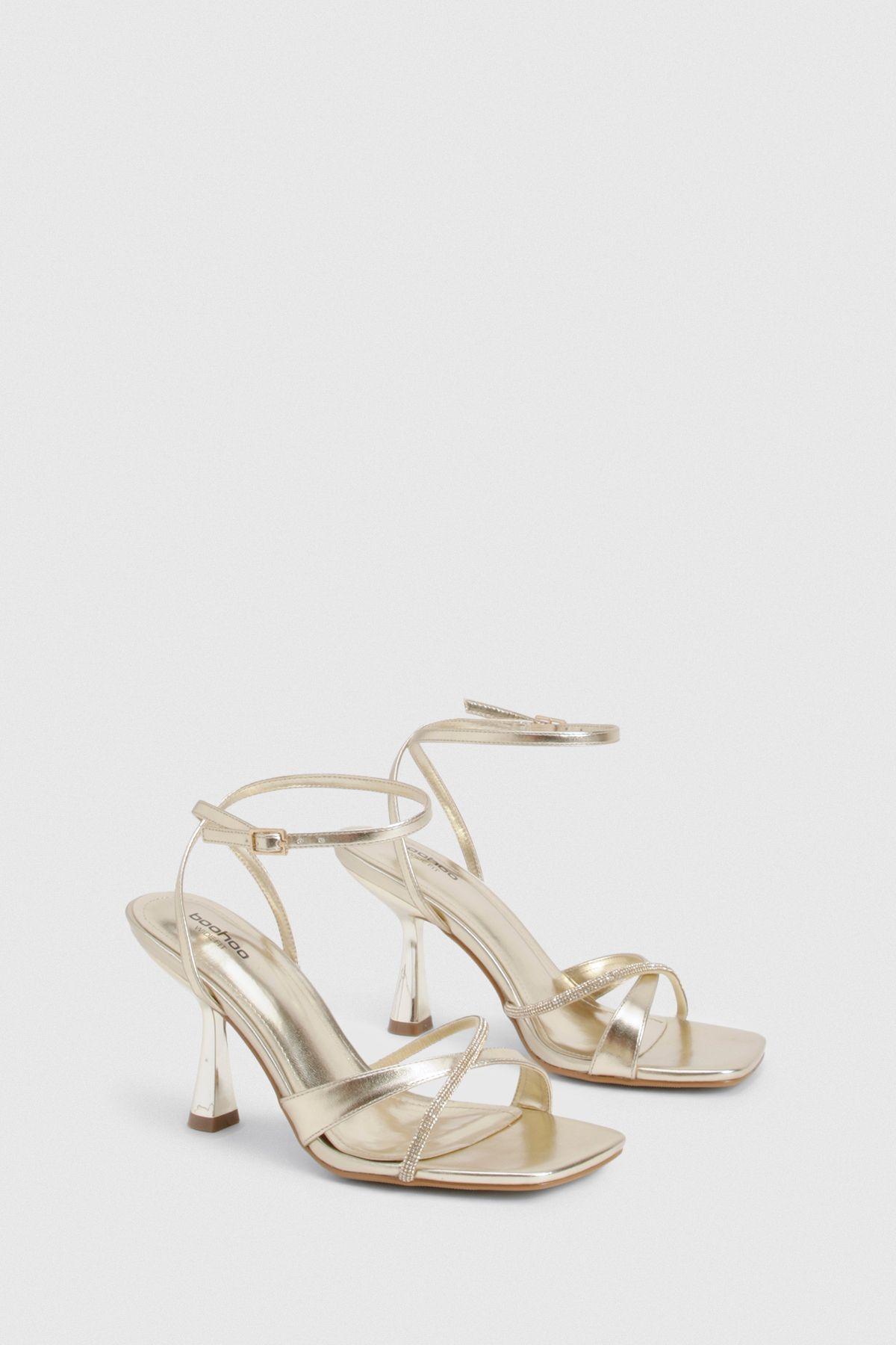 Wide Fit Diamante Cross Over Strappy Heels by BOOHOO