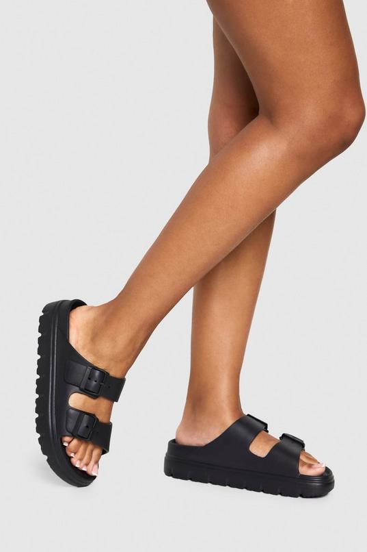 Wide Fit Double Strap Buckle Sliders by BOOHOO