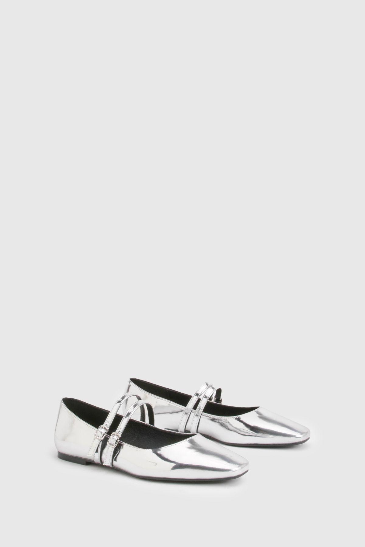 Wide Fit Double Strap Mary Jane Ballet Flats by BOOHOO