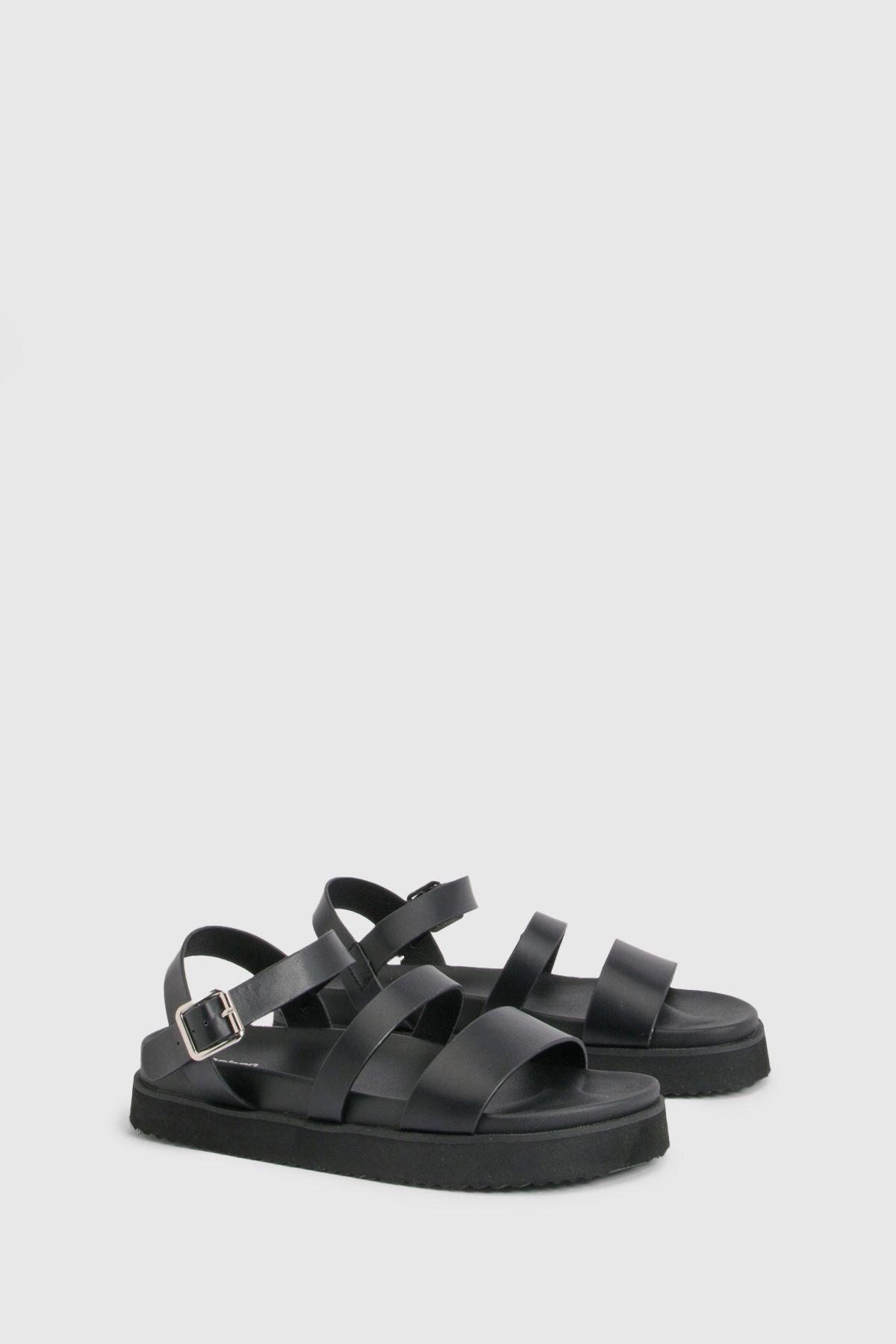 Wide Fit Double Strap Platform Sliders by BOOHOO