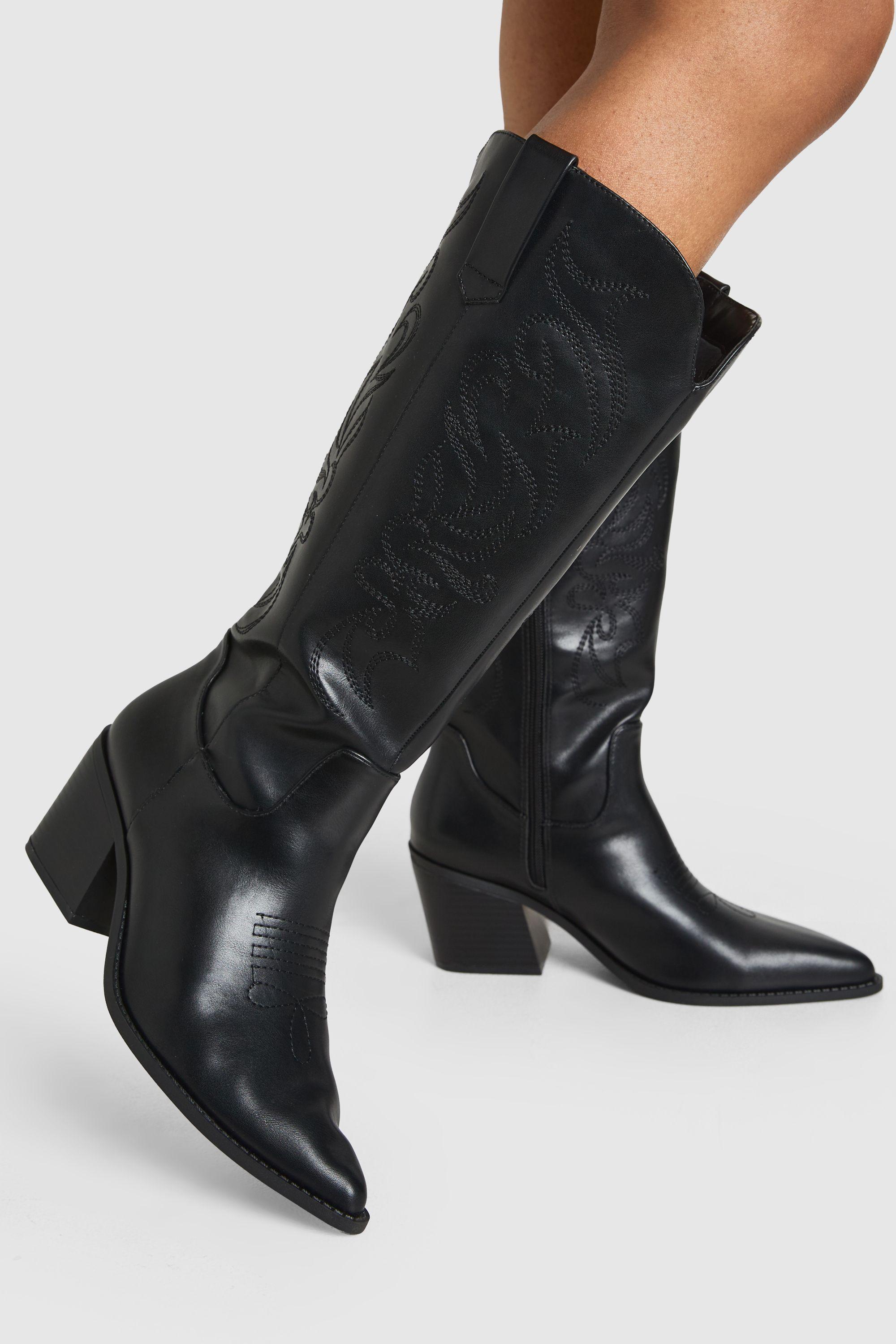 Wide Fit Embroidered Western Boots by BOOHOO