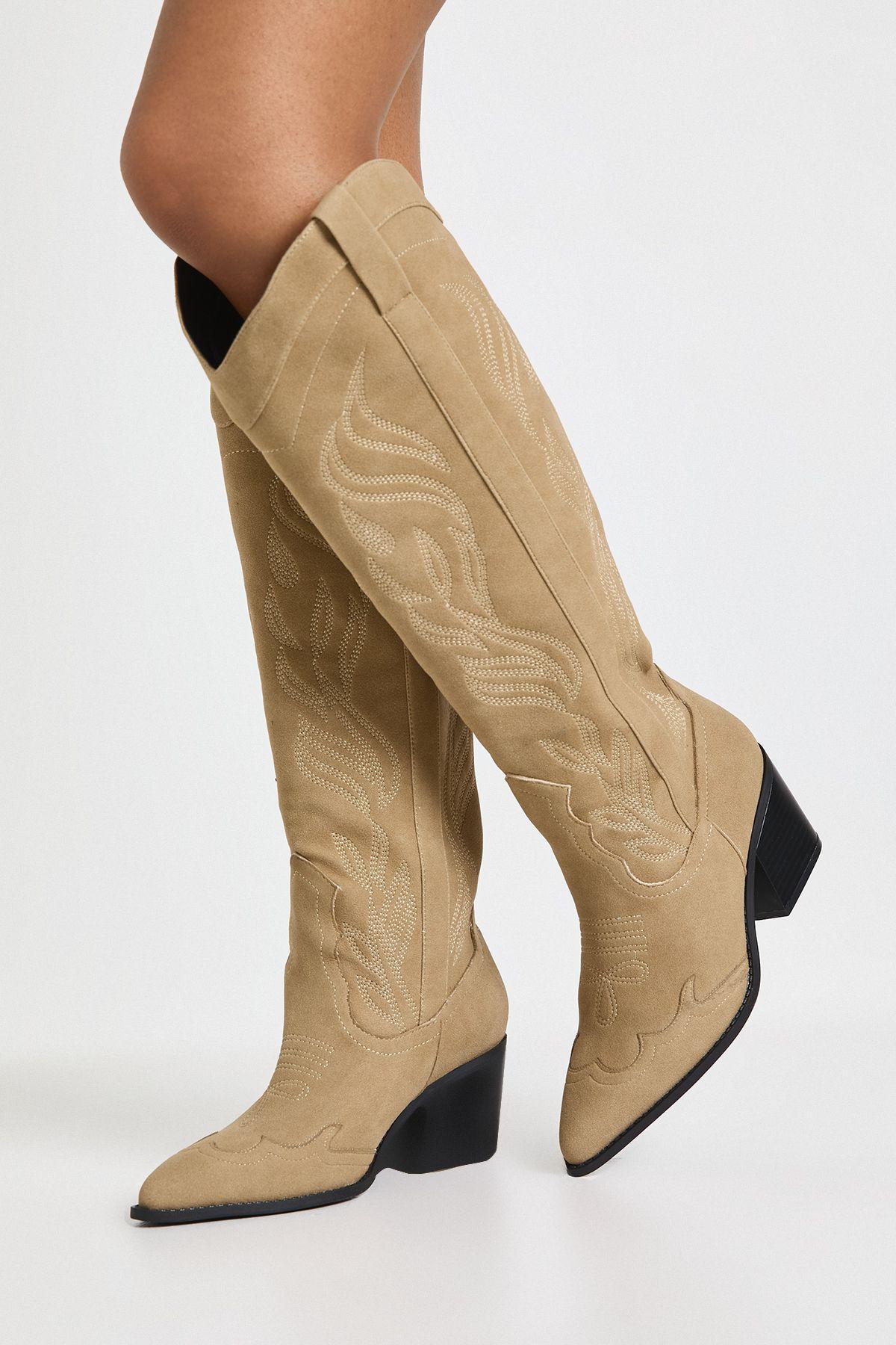 Wide Fit Embroidered Western Boots by BOOHOO