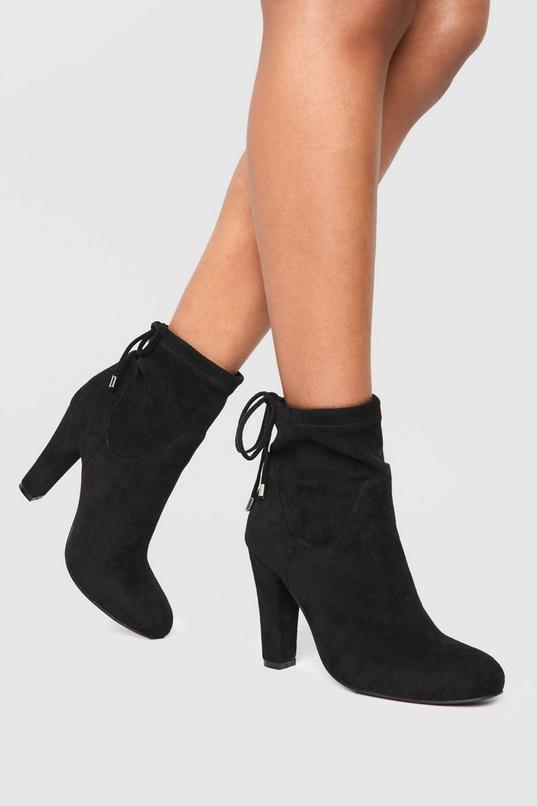 Wide Fit Faux Suede Ankle Detail Block Heeled Boots by BOOHOO Wide Fit Faux Suede Ankle Detail Block Heeled Boots by BOOHOO
