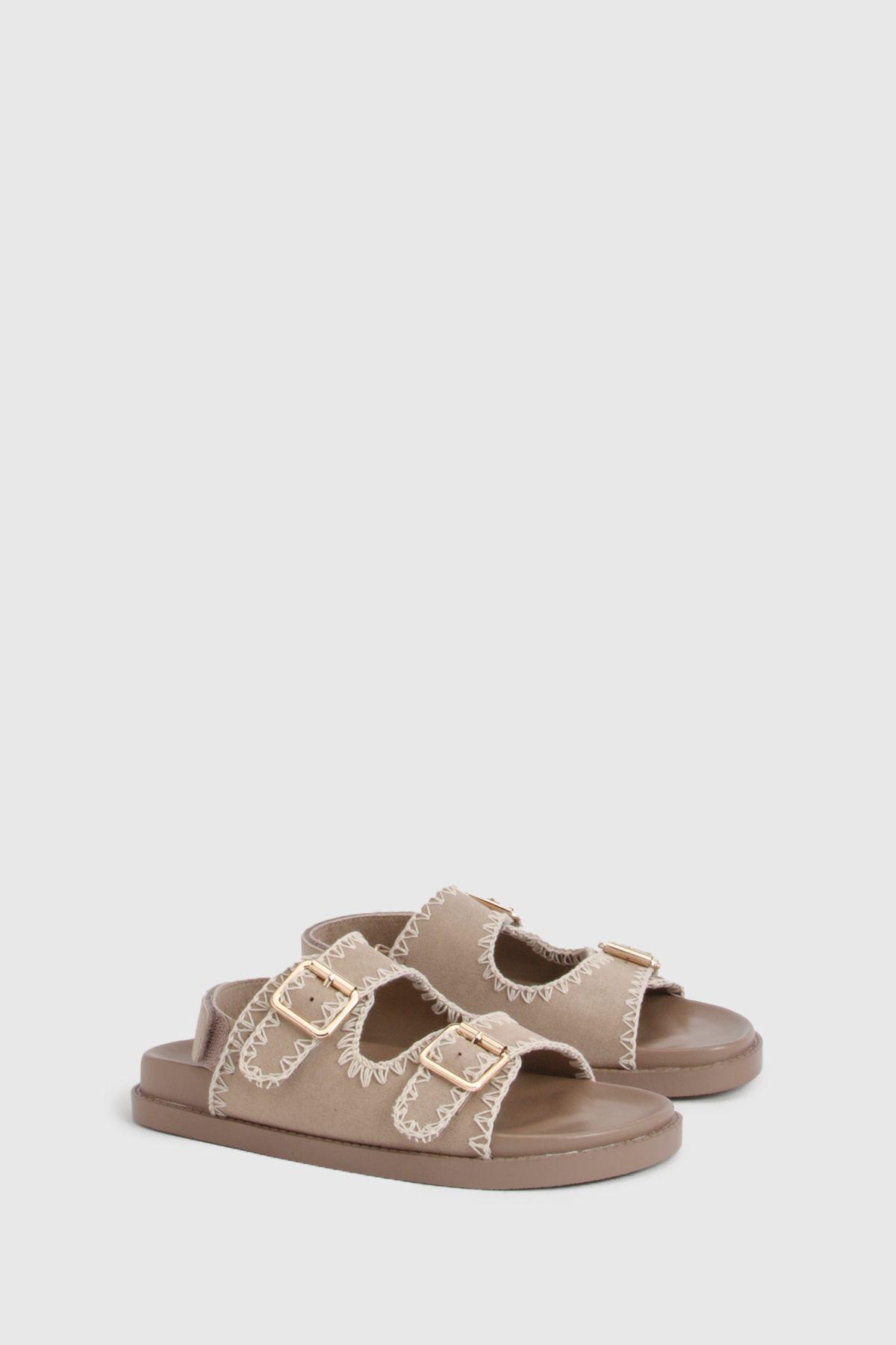 Wide Fit Faux Suede Contrast Stitch Sandals by BOOHOO