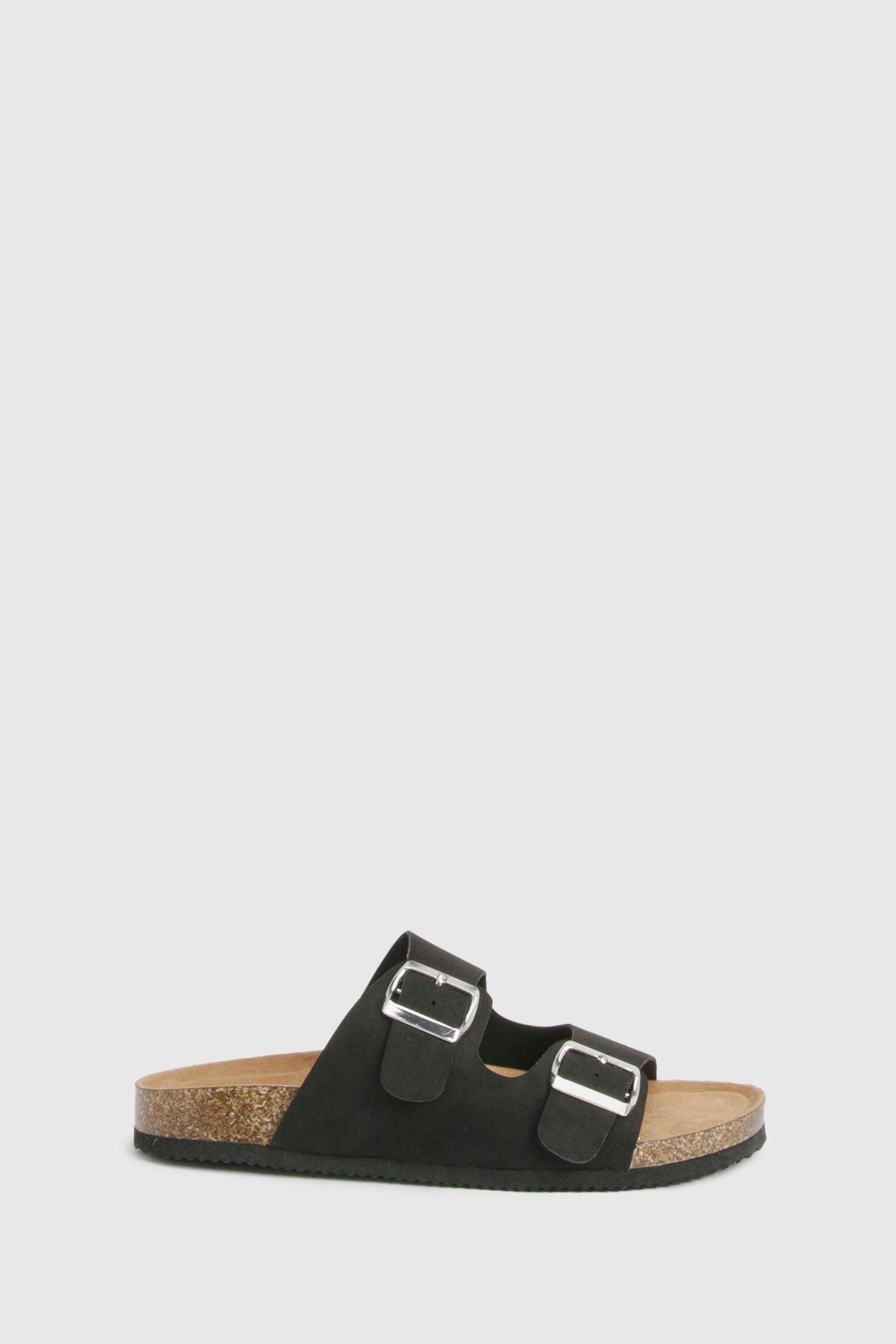 Wide Fit Faux Suede Double Buckle Sandals by BOOHOO