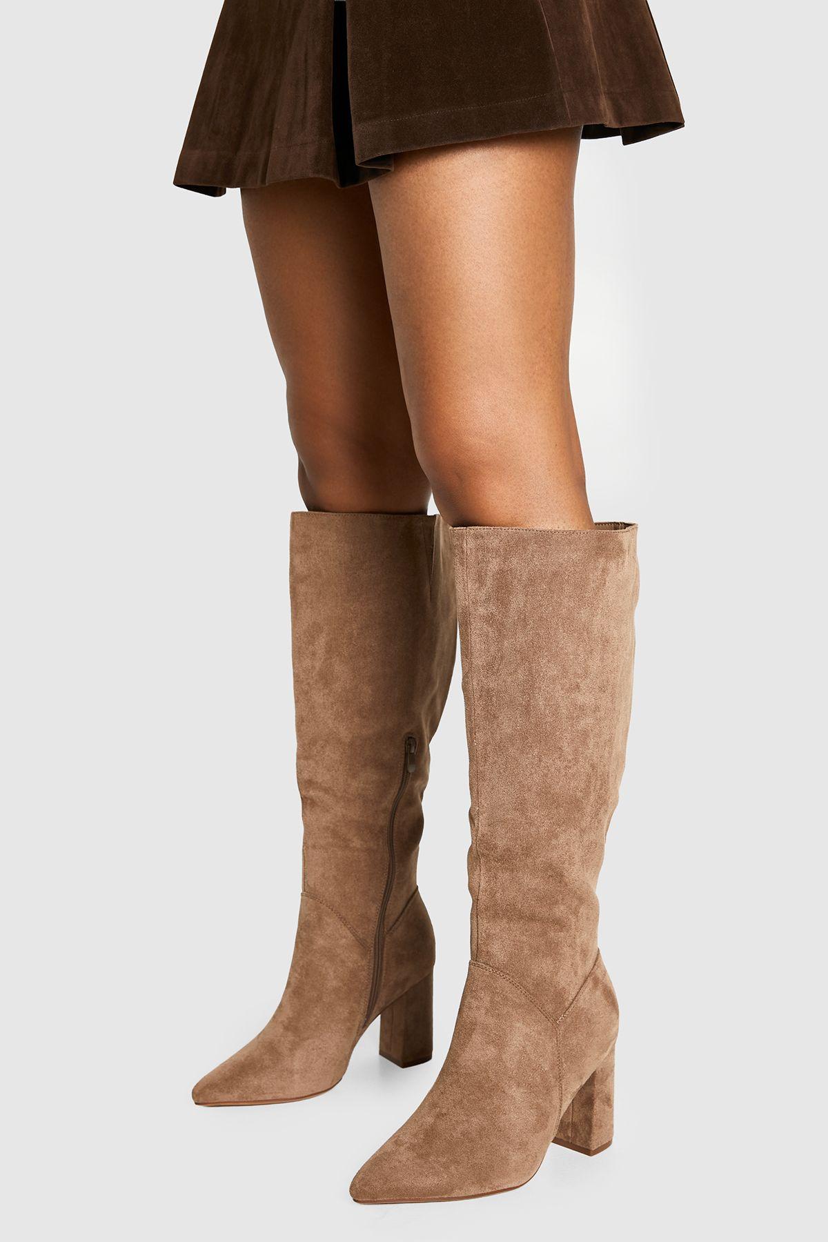Wide Fit Faux Suede Knee High Boots by BOOHOO