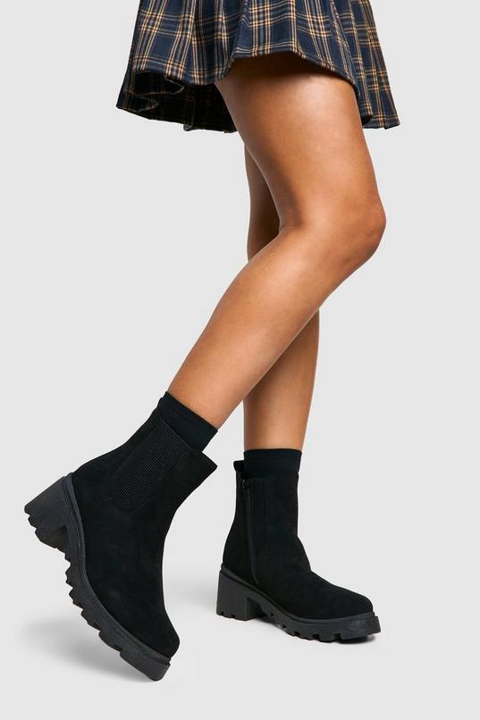 Wide Fit Faux Suede Low Block Chelsea Boots by BOOHOO