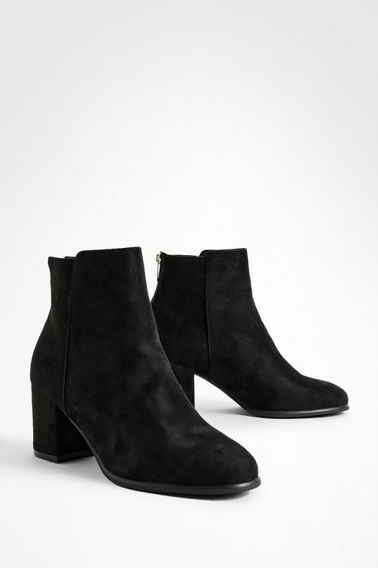 Wide Fit Faux Suede Low Block Heel Ankle Boots by BOOHOO Wide Fit Faux Suede Low Block Heel Ankle Boots by BOOHOO