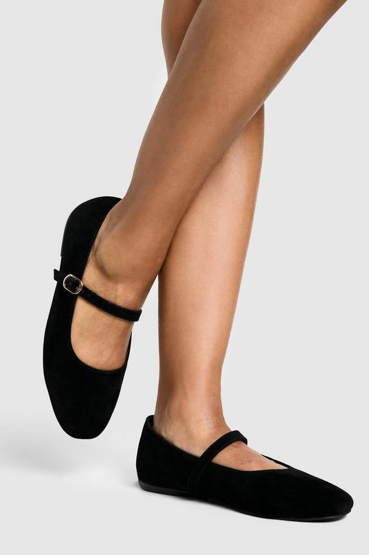 Wide Fit Faux Suede Mary Jane Ballet Flats by BOOHOO