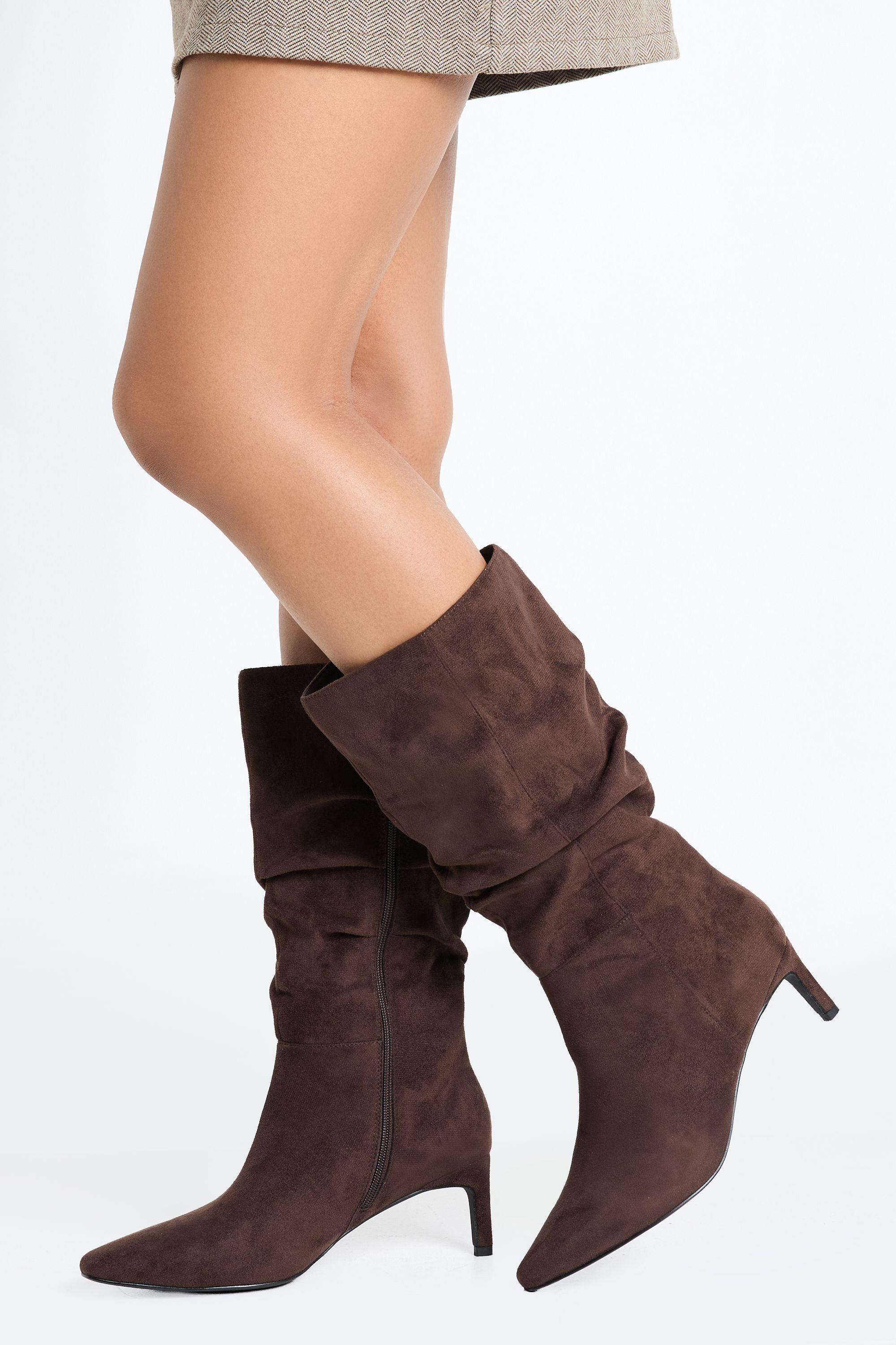Wide Fit Faux Suede Ruched Calf Height Stiletto Boots by BOOHOO