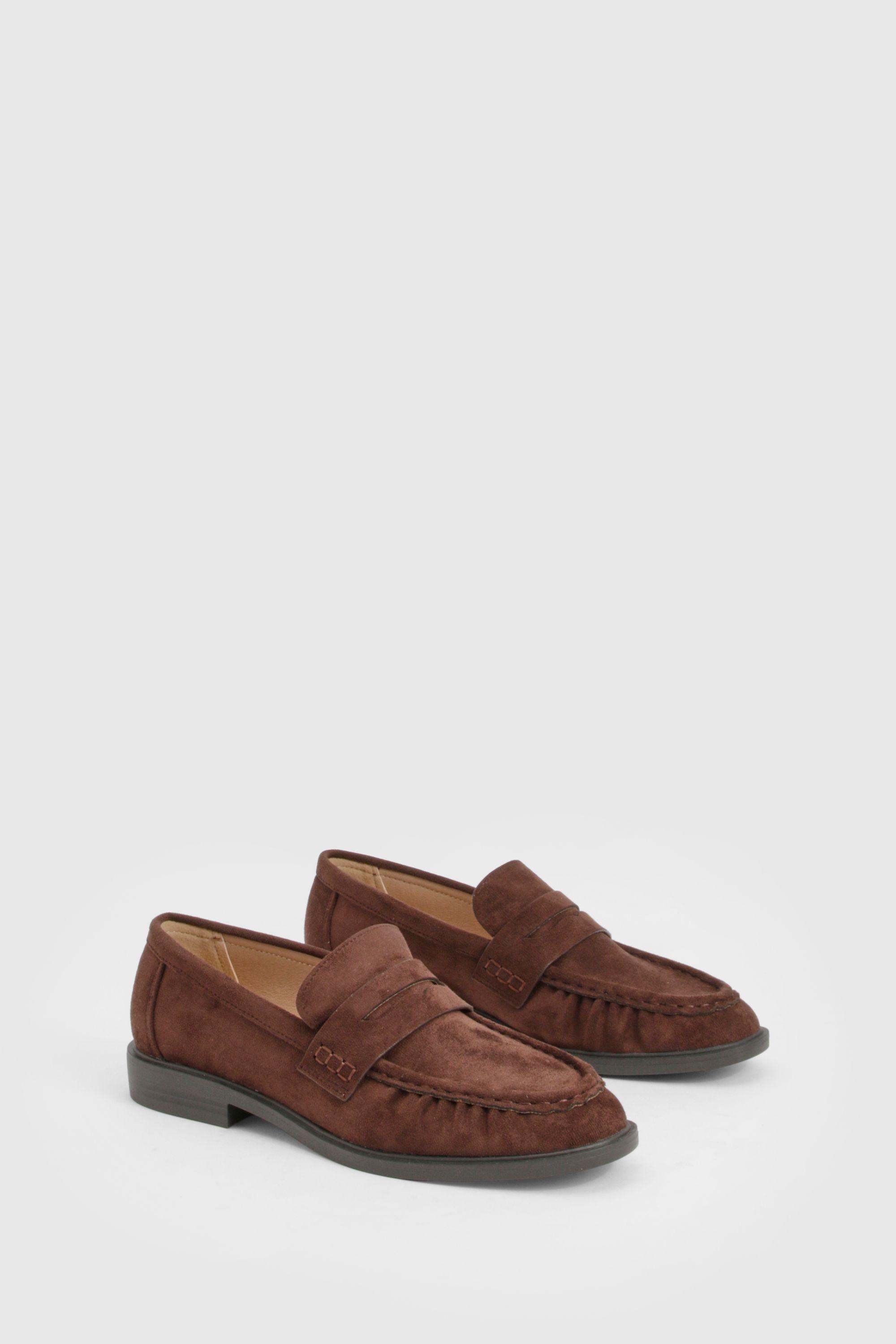 Wide Fit Faux Suede Ruched Loafers by BOOHOO Wide Fit Faux Suede Ruched Loafers by BOOHOO