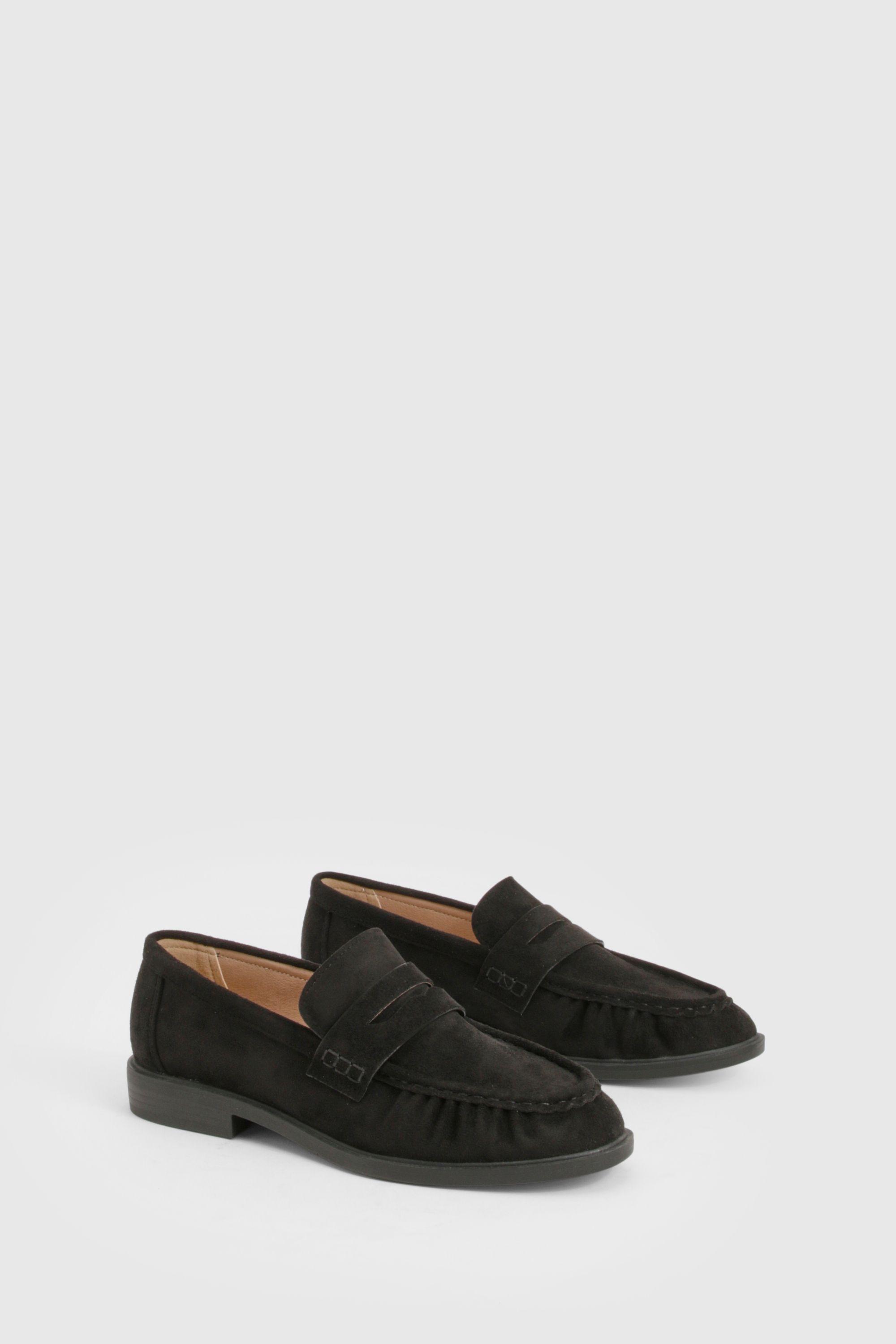 Wide Fit Faux Suede Ruched Loafers by BOOHOO