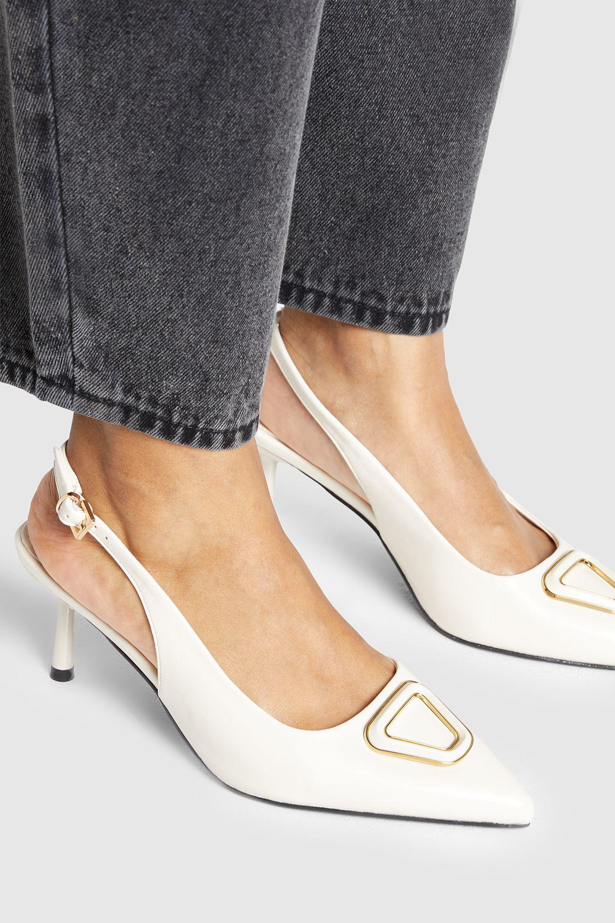 Wide Fit Hardware Detail Slingback Court Shoes by BOOHOO