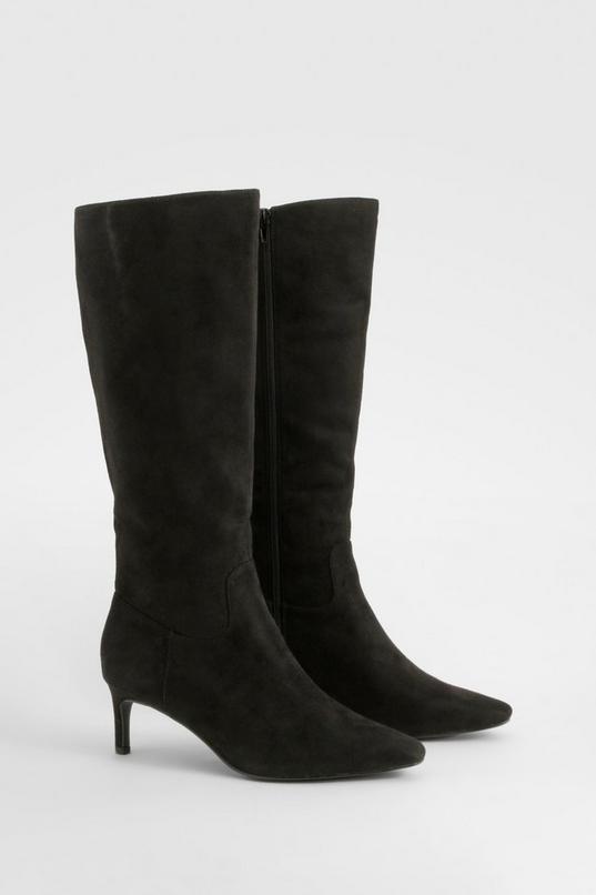 Wide Fit Knee High Low Heeled Boots by BOOHOO