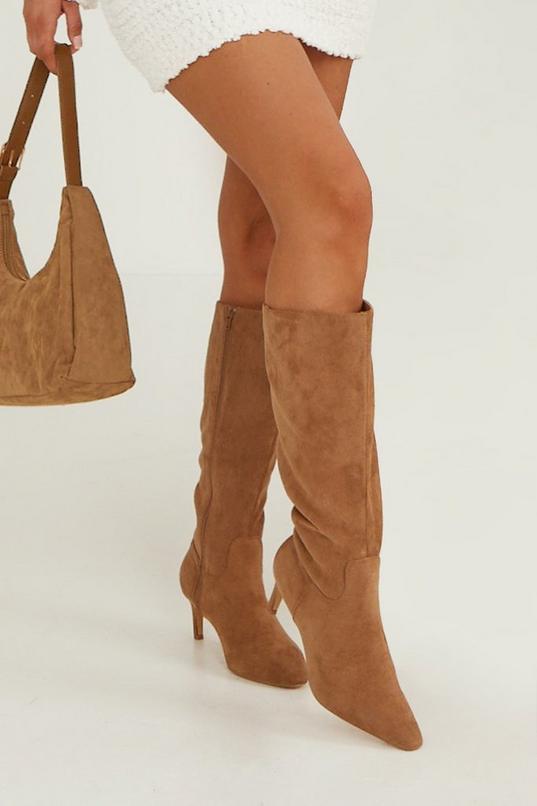 Wide Fit Knee High Low Heeled Boots by BOOHOO