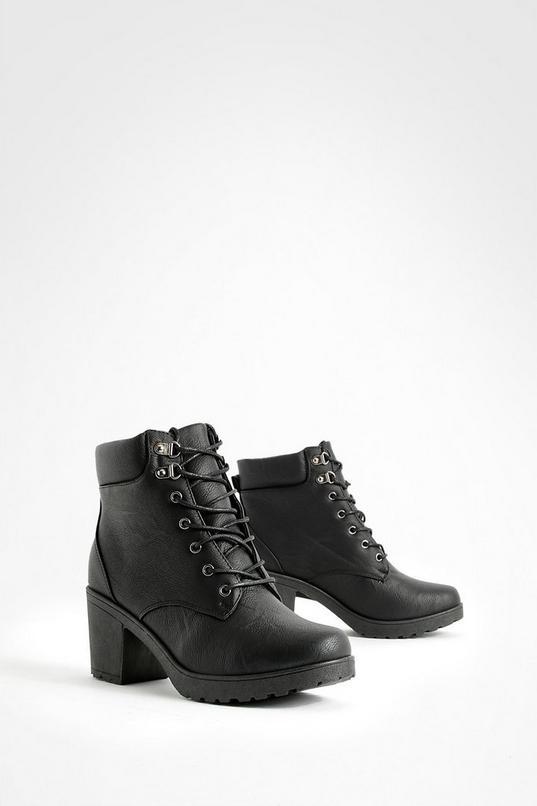 Wide Fit Lace Up Heeled Hiker Boots by BOOHOO