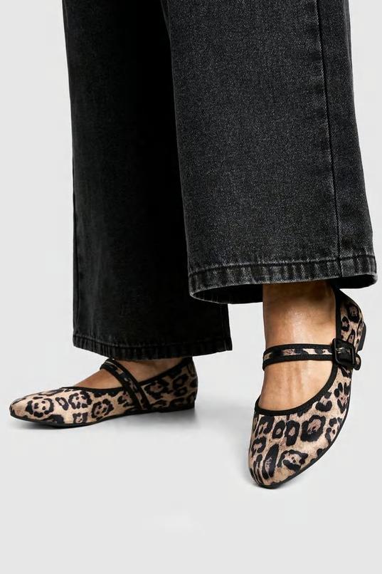 Wide Fit Leopard Round Toe Satin Ballet Flats by BOOHOO