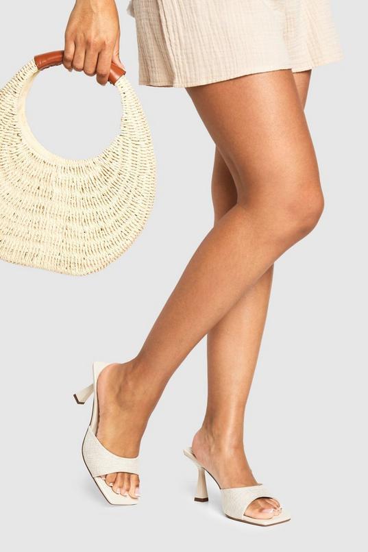 Wide Fit Linen Padded Sock Heeled Mules by BOOHOO