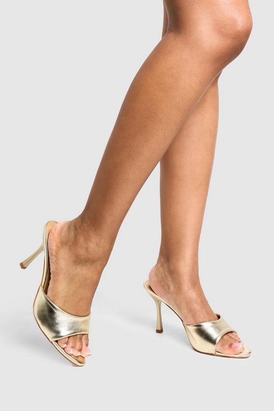 Wide Fit Metallic Pointed Heeled Mules by BOOHOO