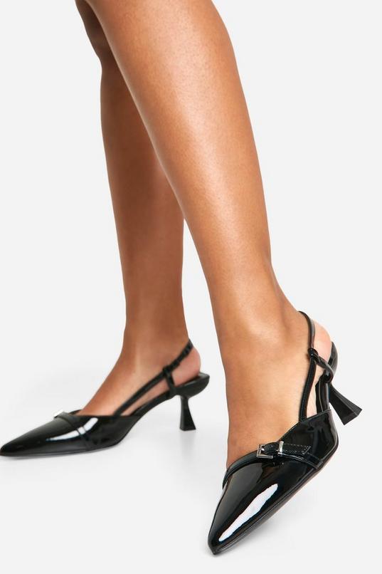 Wide Fit Patent Buckle Detail Slingback Kitten Heel Courts by BOOHOO