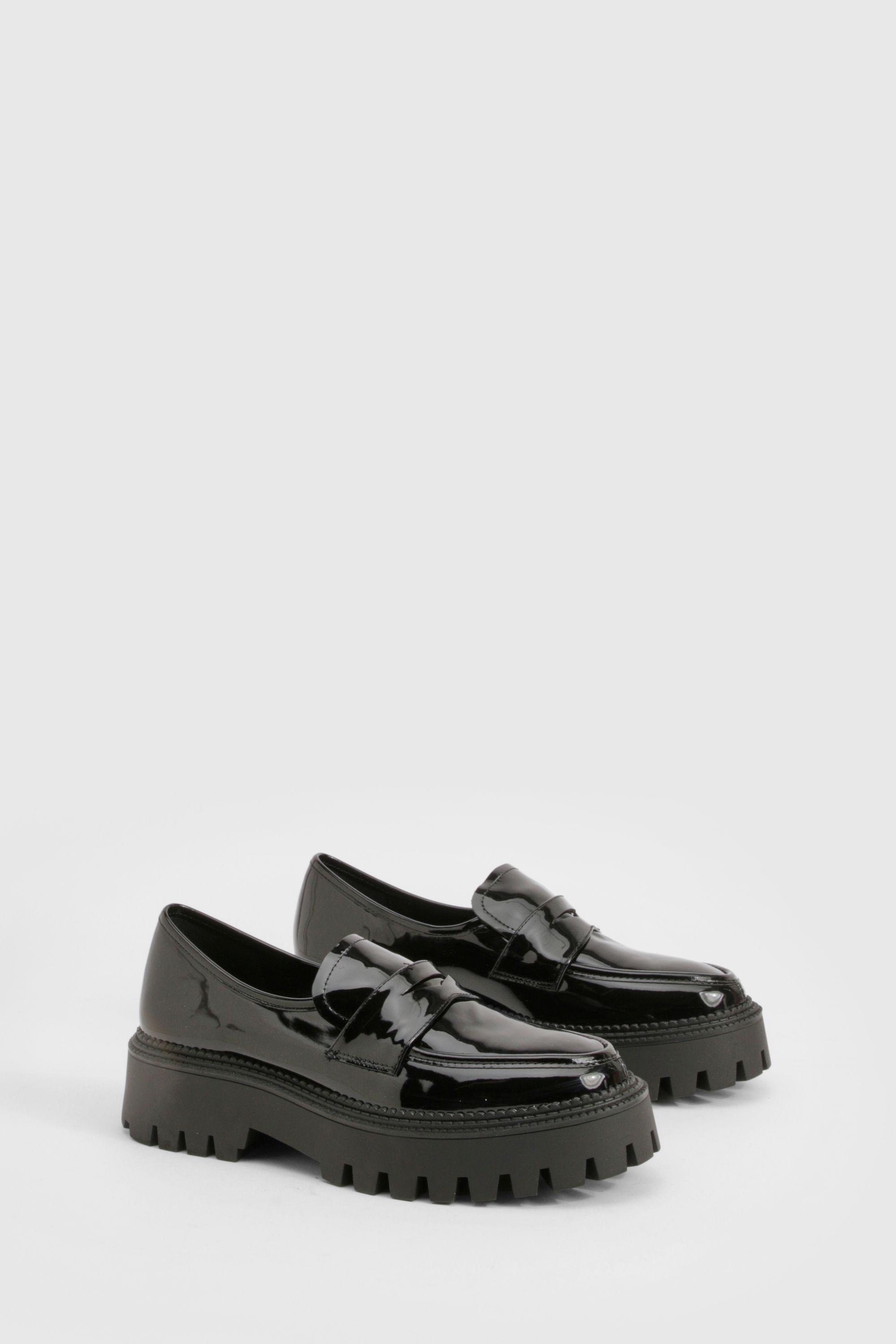 Wide Fit Patent Chunky Loafers by BOOHOO