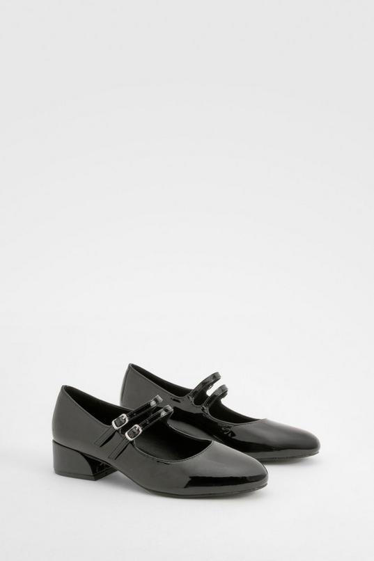 Wide Fit Patent Double Strap Mary Jane Ballets by BOOHOO