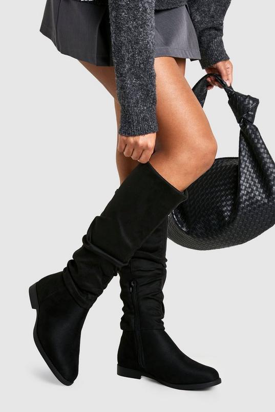 Wide Fit Ruched Knee High Boots by BOOHOO